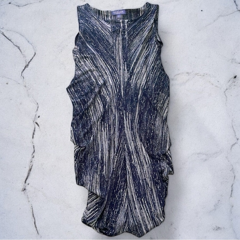 Vivienne Tam Navy and White Patterned Dress